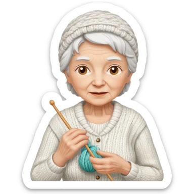 elderly woman knitting white costume sticker