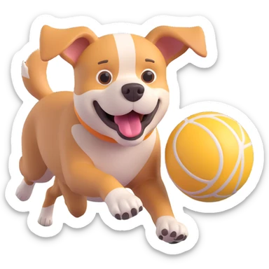 dog chasing ball in forrest, close up pose sticker