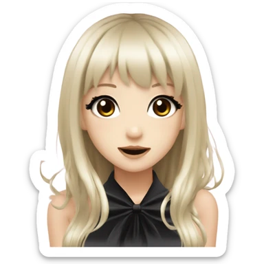 hime gyaru girl with LONG SILKY BLACK HAIR, with black satin halter top with chest, very pale skin and pretty brown monolid eyes sticker