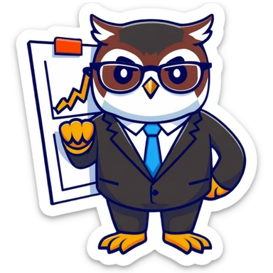 Twilio owl wearing finance outfit with business suit, glasses and stock market chart sticker