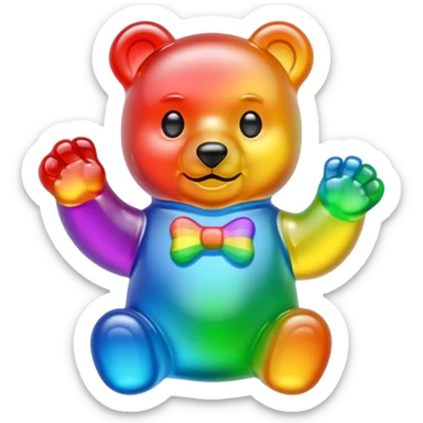 Rainbow Gummybear holding a discord symbol sticker