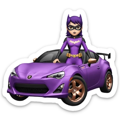 60’s Batgirl themed Satin black and rose gold colored Scion FR-S hot rod off road capable (tight fitting purple suit with black hair on her) sticker