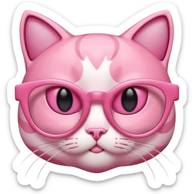 A 3D cartoon rose-pink cat-eye spectacle, glossy curved frame, soft reflections, isolated on plain background, Memoji-style. sticker