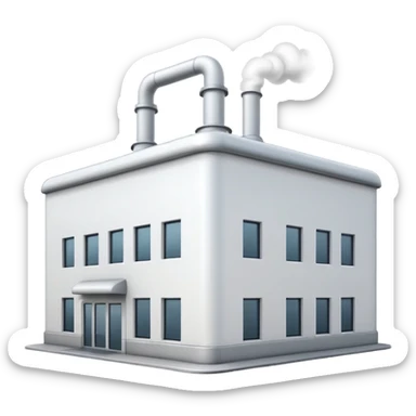 white factory building, apple emoji style sticker