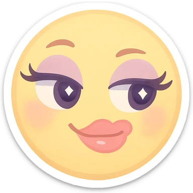sassy yellow emoji face with long curled eyelashes, thick glossy lips, smirking expression, dramatic eyeshadow, side-eye look, bratty attitude, kawaii style sticker