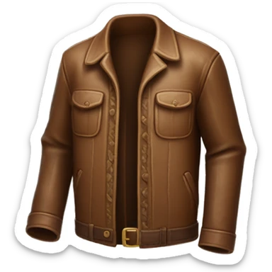 Crear un emoji de una chaqueta de cuero marrón estilo Indiana Jones, con detalles realistas como bolsillos y correas. sticker
