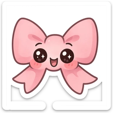 a cute pink bow, original design, big eyes, blushing cheeks, joyful sticker
