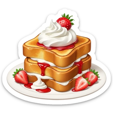 French toast with strawberry on top and whipped cream sticker