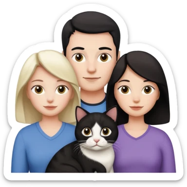 Una familia de 3 mujeres 1 hombre y 1 gato blanco con negro  sticker