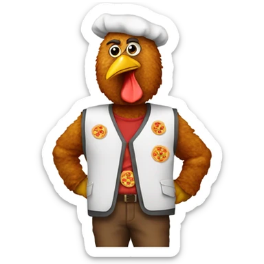 Chicken nugget wearing a pizza vest sticker