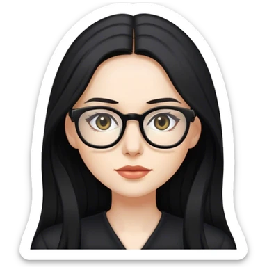 pale woman with long black hair, wearing glasses and black clothing sticker