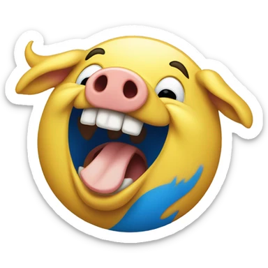 Blue and yellow pig laughing hardly  sticker