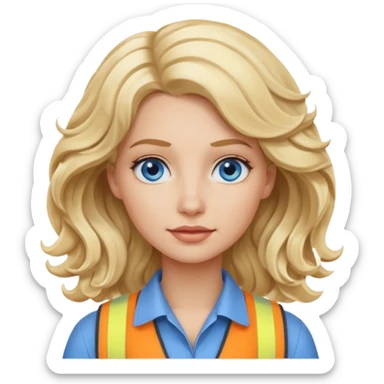 Blonde avec yeux bleus qui est architecte , cheveux ondulés  sticker
