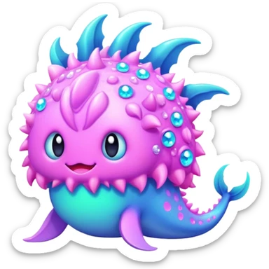 neon pastel kawaii bedazzled sea monster with fur    sticker