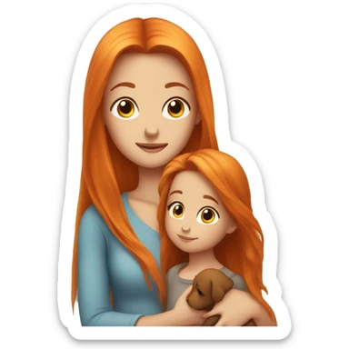 Girl with long orange hair holding boy baby with brown hair  sticker