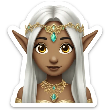 elf princess with pointy ears, white skin, black hair with jewellery,  sticker