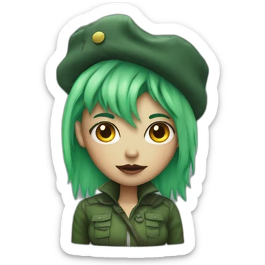 zombie woman with green hair and a green ushanka sticker