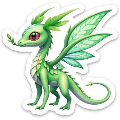 Sparkly White And Green Natural Flowery Colorful Flygon-Celebi-Fakémon-hybrid-creature (full body)  sticker
