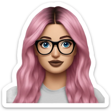Photo Realistic kylie jenner stylish pink hair BLUE eyes and glasses  sticker
