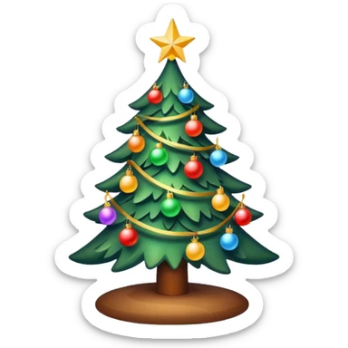 "Christmas tree decorated with lights and ornaments, glowing warmly, festive and colorful, cozy holiday atmosphere, digital illustration, vibrant and cheerful." sticker