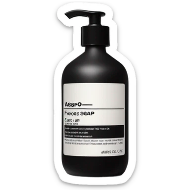 Liquid soap bottle by brand Aesop – black bottle with white label sticker