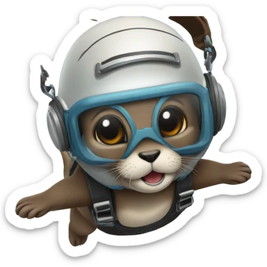 Skydiving otter, his name is ice, put a tag with his name ice in his helmet sticker