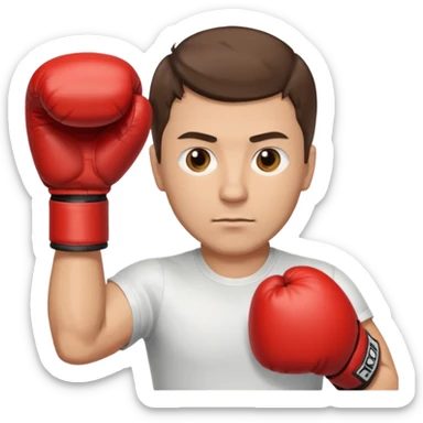 Rapaz de 39 anos ,cabelo castanho médio ,olhos castanho claro , cabelo corte malet, com uma luva de box na mão sticker