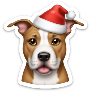 Stafford bull terrier with a Santa hat sticker