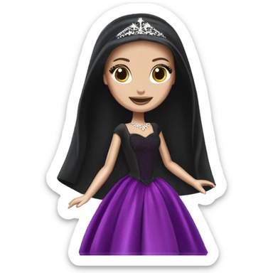 Principessa Barbie, teen Morticia Addams,cute,showing off, show full body,happily mourning accessories veil sticker