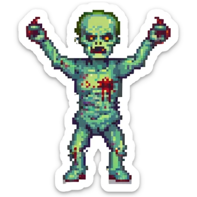 an angry zombie, arms up, bloody and crooked sticker