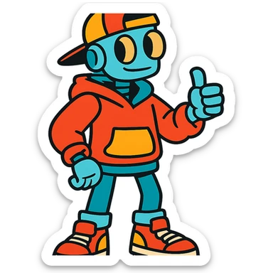 A teenage robot in bright teenage clothes and sneakers sticker