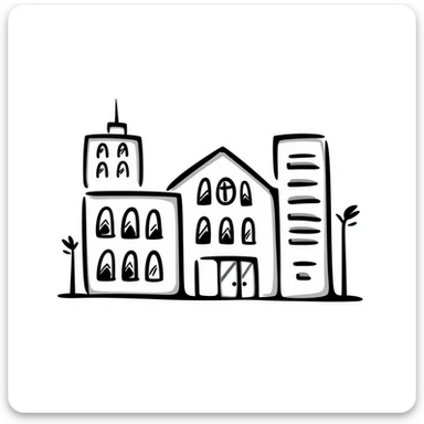 A school in front of a futuristic city sticker