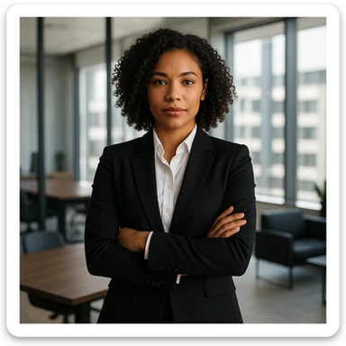 A mixed race girl CEO, wearing a business suit, looking confident and successful, in a modern office setting, professional and empowering. sticker