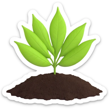 A fresh green leaf placed on soil or grass, clearly above the ground. sticker