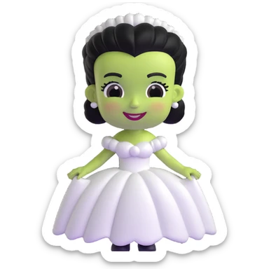 adorable 3D Bride of Frankenstein with big smile and cute black and white hair sticker