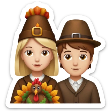 Blonde girl and brown hair boy at Thanksgiving sticker