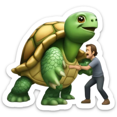 A very big turtle and a man fighting sticker