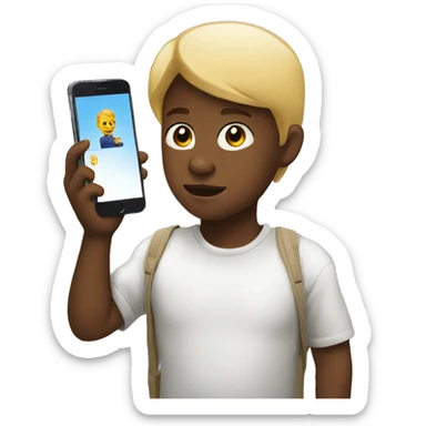 White child looking at a phone, front side sticker