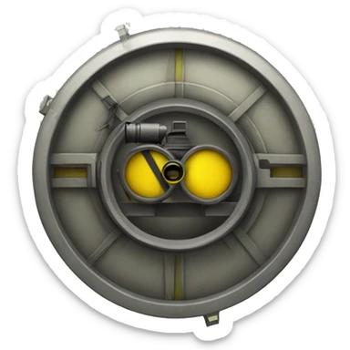 Large styled yellow letters "NMS", behind the letters is a sniper scope sticker