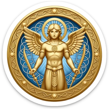 seal of Archangel Michael, mystical, circular, intricate lines, spiritual symbol sticker