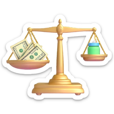 gold scale with dollar bills on one side and beauty products on the other side sticker