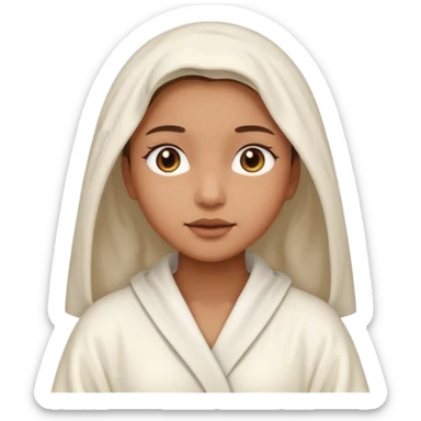 girl having facial wearing white robe, light brown colour sticker