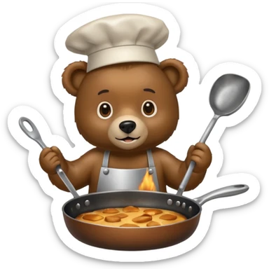 A bear cooking an iphone in a frying pan sticker