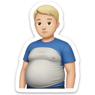 Male has bloated belly in t-shirt profile angle shot sticker