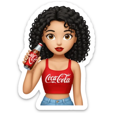 a pretty tan bratz girl with black curly hair drinking coca cola sticker