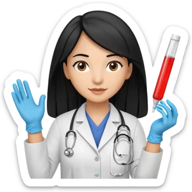 doctora con gauntes y marallilas e insumos lavoratorio pelo negro largo triguella sticker