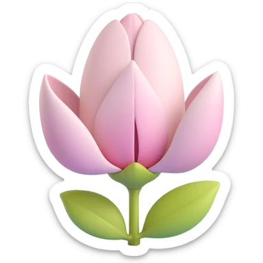 3D icon of a magnolia bud with gentle pastel colors, smooth and rounded style sticker