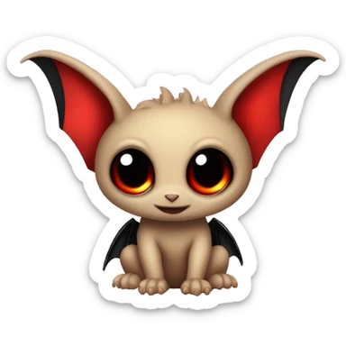 baby bat dragon tan body with lighter fur black paws and black wings with red in the inside of the wings big eyes red horns with black ears with tan color inside of them  sticker
