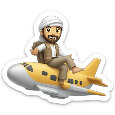 arab with a beard in a squared cardboard vest dancing on top of a plane sticker