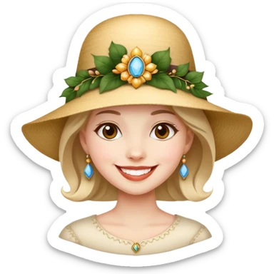 girl with a decorative, elegant hat, smiling sticker